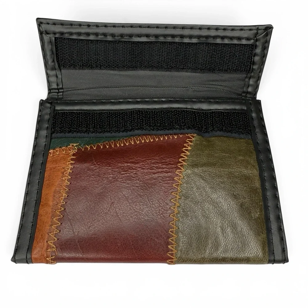 NWOT Vintage Leather Stitched Patchwork Wallet Rare Hook‎ And Loop Made In Korea